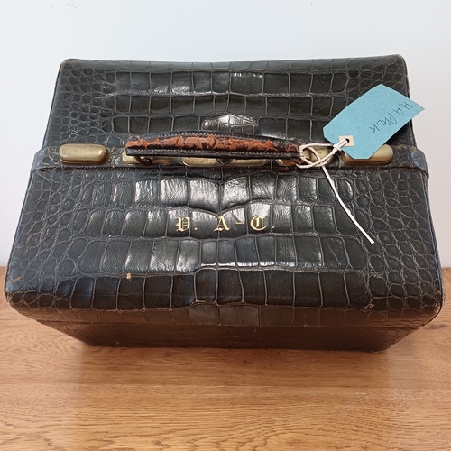 97 - This is a stunning Crocodile Vanity Case in a Dark Green.  The interior would need to be re-lined, b... 