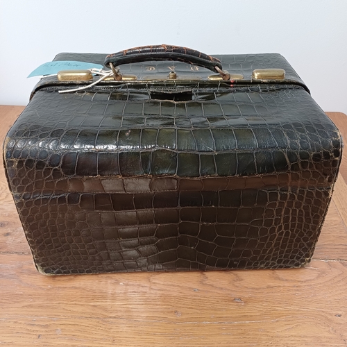 97 - This is a stunning Crocodile Vanity Case in a Dark Green.  The interior would need to be re-lined, b... 