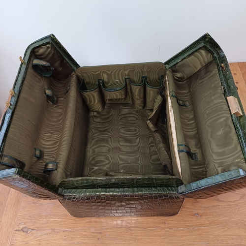 97 - This is a stunning Crocodile Vanity Case in a Dark Green.  The interior would need to be re-lined, b... 