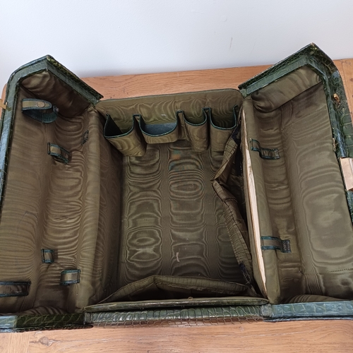 97 - This is a stunning Crocodile Vanity Case in a Dark Green.  The interior would need to be re-lined, b... 