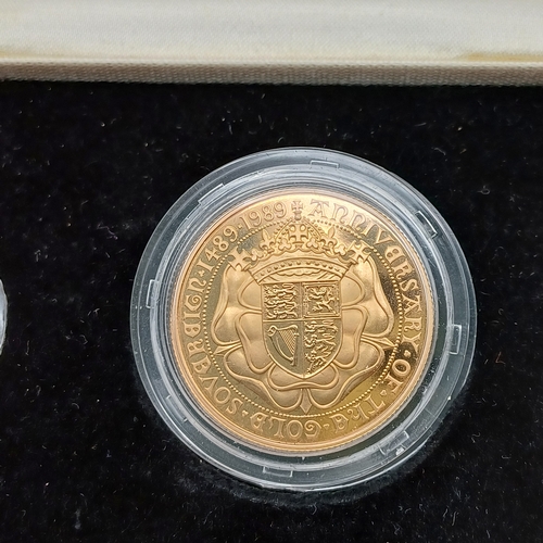 102 - 1489 - 1989 500th Anniversary Gold Proof Sovereign Three Coin Set. With Certificate in box.