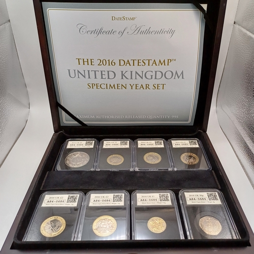 104 - 2016 Datestamp Specimen Year Set consisting of 8 coins 
1 x £; 5 x £2; 1 x £1 and 1 x 50p