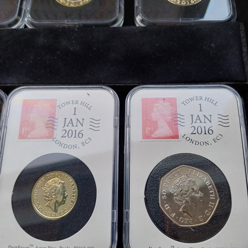 104 - 2016 Datestamp Specimen Year Set consisting of 8 coins 
1 x £; 5 x £2; 1 x £1 and 1 x 50p