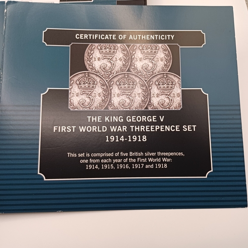 103 - King George V First World War Threepence Set 1914-1918
Consisting of 5 coins 1914, 1915,1916, 1917 a... 