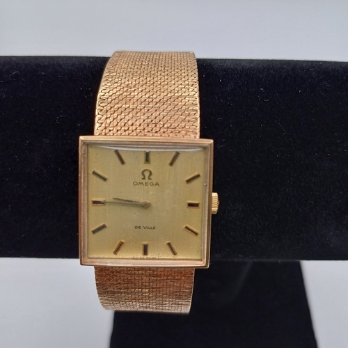 114 - 1970's Omega De Ville with 9ct Gold Strap.  Weight is 59g