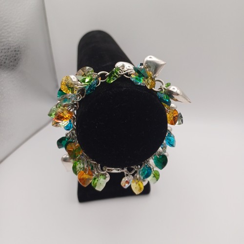 1 - This is a very pretty 1970's Bracelet in Silver with Green, Blue and Yellow Stones with Silver Heart... 