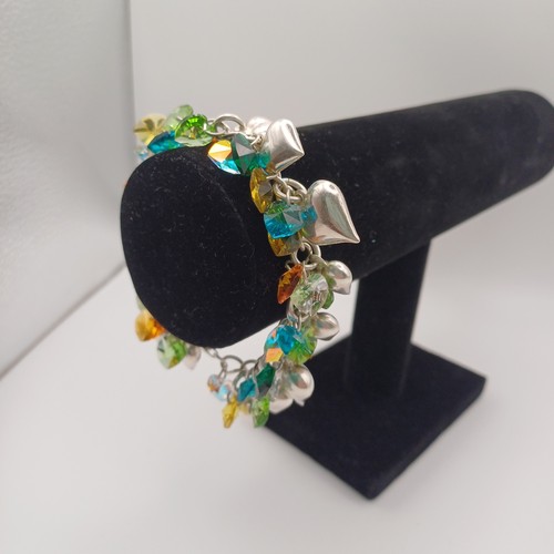 1 - This is a very pretty 1970's Bracelet in Silver with Green, Blue and Yellow Stones with Silver Heart... 