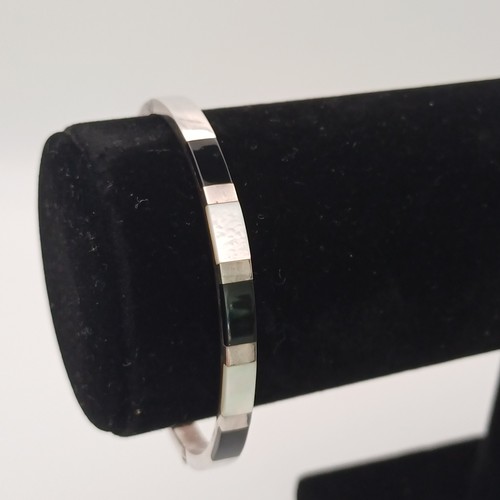 8 - Pretty Silver Mother of Pearl and Onyx Bangle