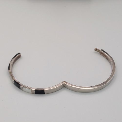 8 - Pretty Silver Mother of Pearl and Onyx Bangle