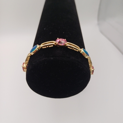 11 - Very Pretty  Opal and Pink Sapphire Bracelet.
- 14ct yellow gold
- 4 x Opals
- 3 x Pink Sapphires
- ... 