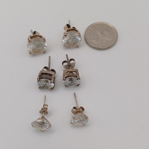 45 - Three Pairs of CZ Stone Earrings