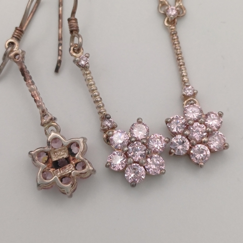 54 - Pretty Flower Design Pendant (with chain) and drop earrings with pink stones