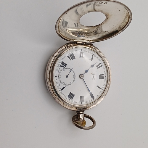 79 - Silver Half Hunter Pocket Watch 
- weight 104.89g