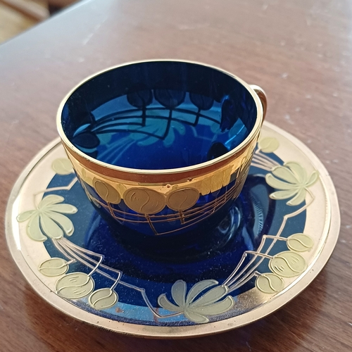 12 - A truly stunning and beautiful Murano  & Venice Cup and Saucer Set in Colbalt Blue and Gold.  So eye... 