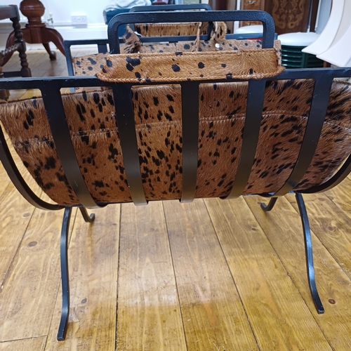 20 - This is a really lovely Antique Log Basket in wrought iron with leather/skin liner.