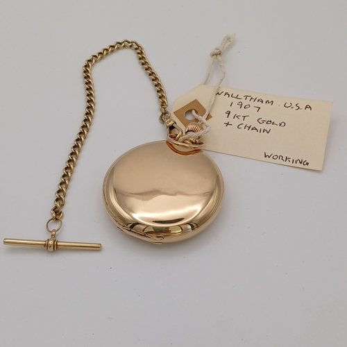 104 - A stunning 1907 Walltham USA Pocket Watch including chain.  In working condition and boxed.
- 9ct ye... 