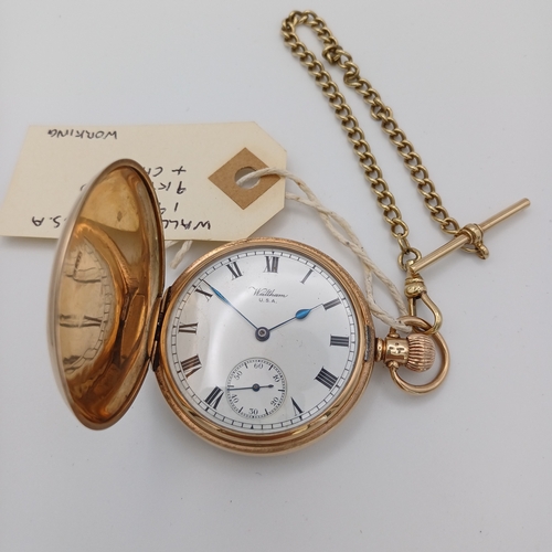 104 - A stunning 1907 Walltham USA Pocket Watch including chain.  In working condition and boxed.
- 9ct ye... 