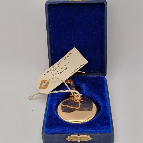 104 - A stunning 1907 Walltham USA Pocket Watch including chain.  In working condition and boxed.
- 9ct ye... 