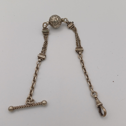 112 - A really pretty Albert Chain with an engraved ball 
- silver
- length 8