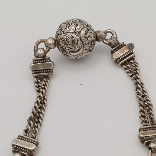 112 - A really pretty Albert Chain with an engraved ball 
- silver
- length 8