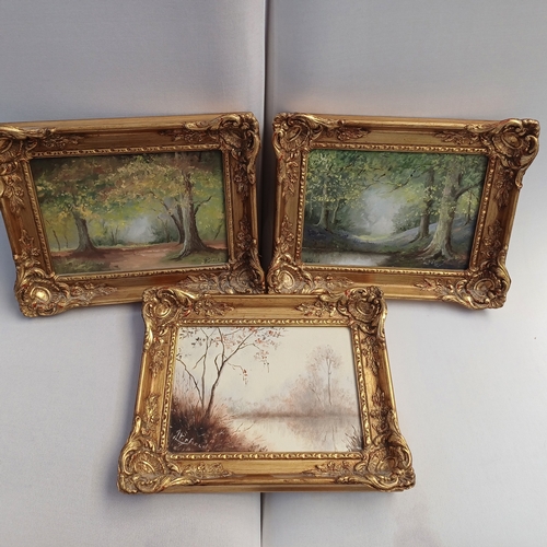 36 - These are three original paintings by J Pitfield of Parkstone in Poole and all mounted in gold frame... 