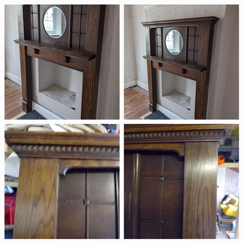 55 - Beautiful Large Solid Dark Oak Fireplace Surround, possibly Edwardian, with a mirror set in and Orna... 