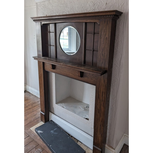 55 - Beautiful Large Solid Dark Oak Fireplace Surround, possibly Edwardian, with a mirror set in and Orna... 