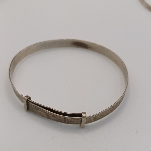 124 - Six Silver Bangles:
- 4 x hinged
- 1 slip on 
- 1 x expanding

All are marked either 925 or are hall... 