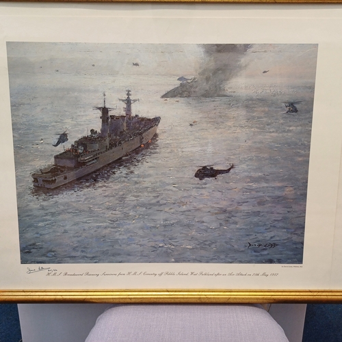 62 - Signed Print of H M S Broadsword going to assist H M S Coventry during the 1982 Falklands War