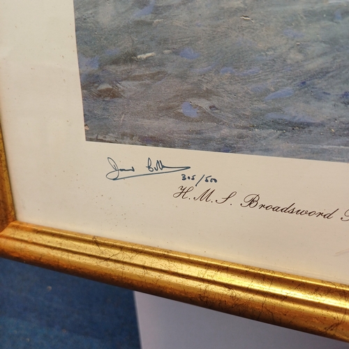 62 - Signed Print of H M S Broadsword going to assist H M S Coventry during the 1982 Falklands War