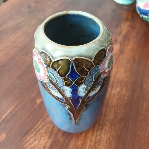 85 - Royal Doulton Vase in a very pretty blue with flower design