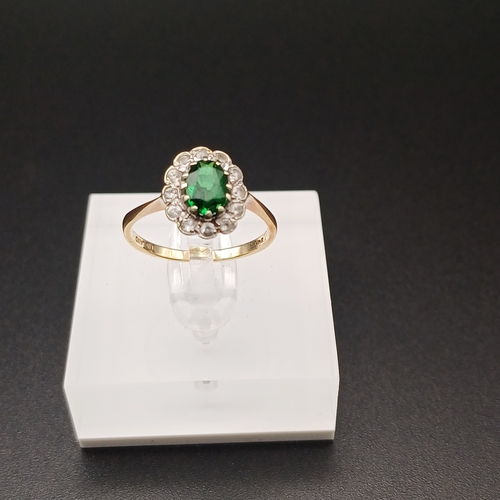 7 - Emerald and White Stone Cluster Ring  Very pretty.
- size O
- 2.6 g
- 9 ct yellow gold
- 1970's