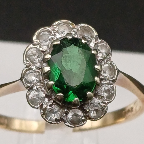 7 - Emerald and White Stone Cluster Ring  Very pretty.
- size O
- 2.6 g
- 9 ct yellow gold
- 1970's