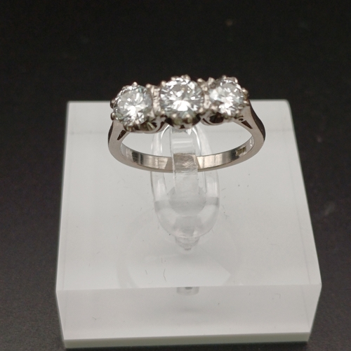 42 - Lovely Three Stone Diamond Ring
- 1 ct per diamond - total 3 ct
- size O
- 18 ct white gold
- 4.7 g