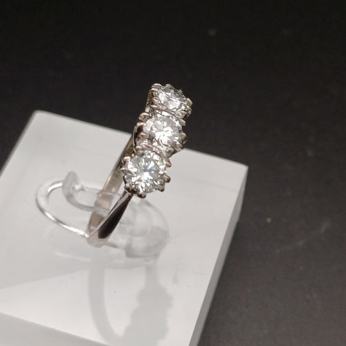 42 - Lovely Three Stone Diamond Ring
- 1 ct per diamond - total 3 ct
- size O
- 18 ct white gold
- 4.7 g