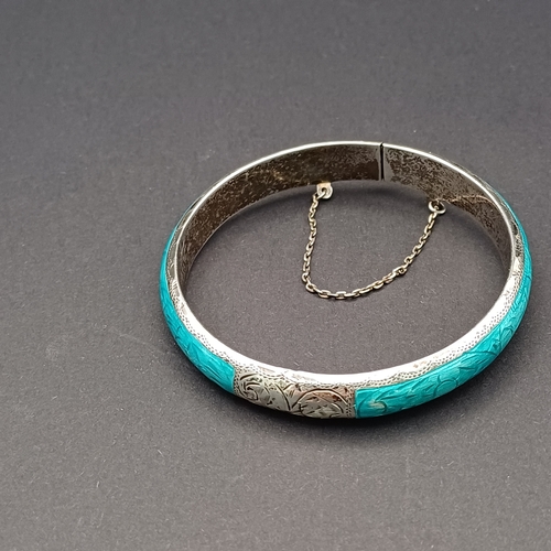 54 - Another really lovely piece Turquoise Enamel Silver Hing Bangle.  
- Silver
- 17.4 g