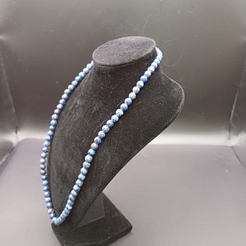 55 - A Natural Blue Stone Beaded Necklace, possibly Lapis Lazuli. They stay lovely and cool just like Jad... 