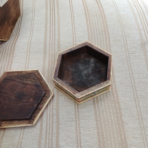 38 - Set of Three Hand Painted on Bone and set on to wood trinket boxes.  These are really pretty.