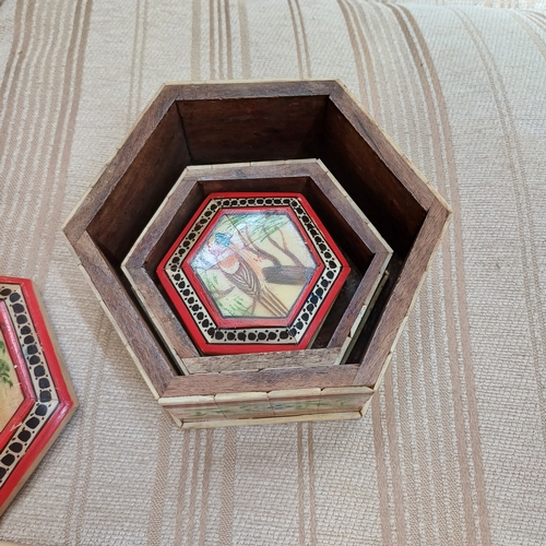 38 - Set of Three Hand Painted on Bone and set on to wood trinket boxes.  These are really pretty.