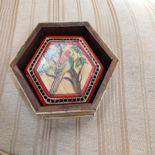 38 - Set of Three Hand Painted on Bone and set on to wood trinket boxes.  These are really pretty.