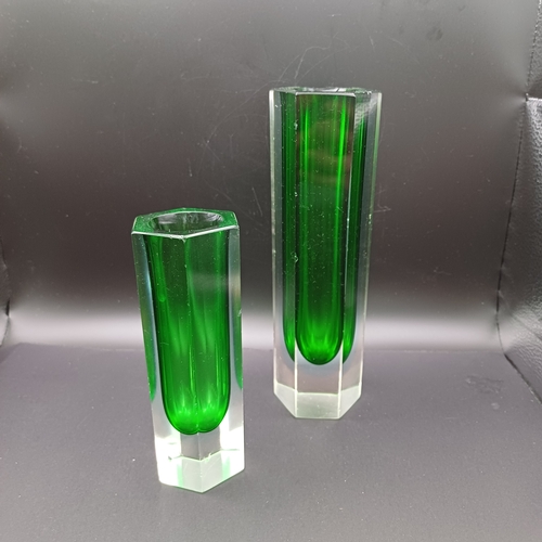 40 - Two Murano Glass Vases in square design in a very vibrant green