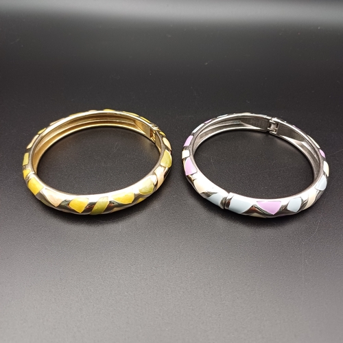 55 - Here we have Four Bangles:
2 x Enamel with hing very colourful
1 x Silver Colour
1 x Gold Colour