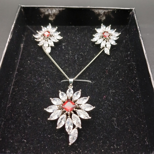 56 - Very attractive Martin James Earring and Necklace Set with Red and White Stones