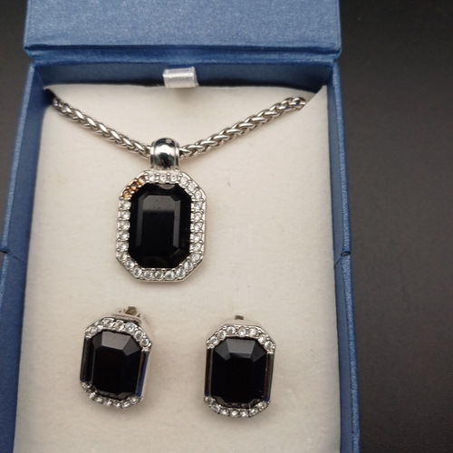 58 - Oliver Webber Necklace and Clip on Earring Set with Swarovski Crystals set in.  All in original box