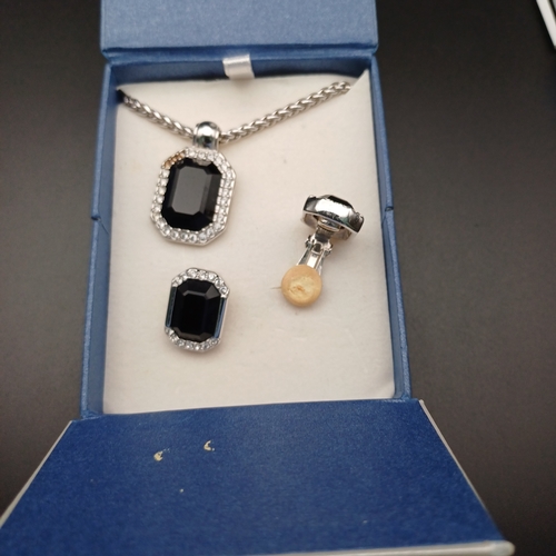 58 - Oliver Webber Necklace and Clip on Earring Set with Swarovski Crystals set in.  All in original box