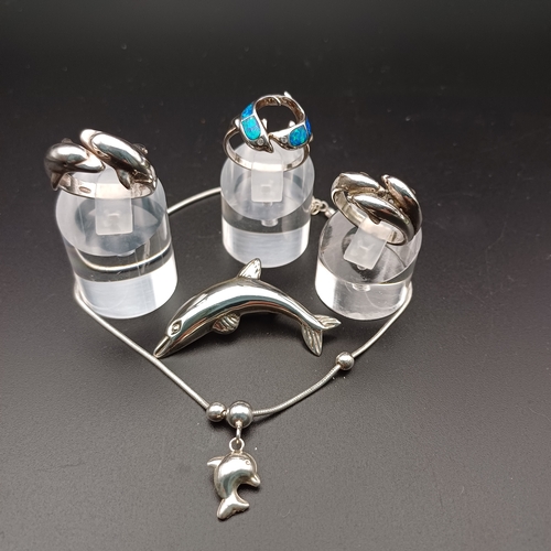 74 - Here we have a package of 925 Silver jewellery with a Dolphin Theme:
2 x Rings
1 x Enamel Ring
1 x A... 