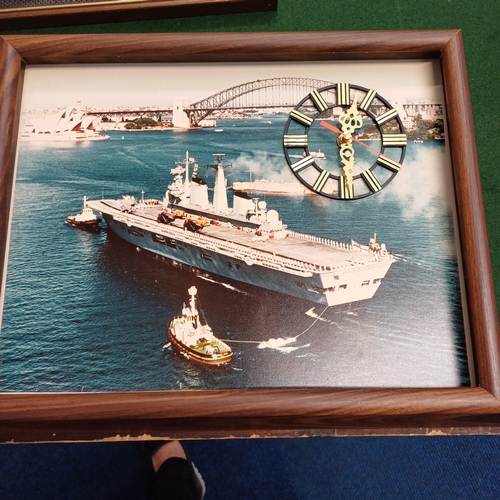 90 - Here we have collection of Naval items:
1. Copper print of HMS Glasgow in 1982 in the Falklands
2. E... 