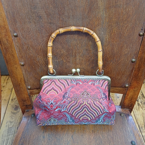 96 - Brand New from China this Chinese Silk Hand Bag with Bamboo Handle.  This has never been used and th... 