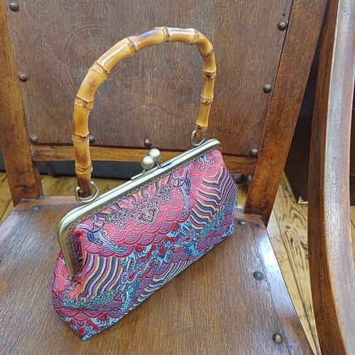 96 - Brand New from China this Chinese Silk Hand Bag with Bamboo Handle.  This has never been used and th... 