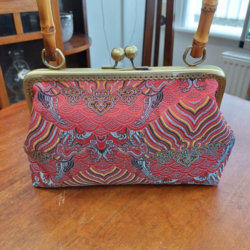 96 - Brand New from China this Chinese Silk Hand Bag with Bamboo Handle.  This has never been used and th... 